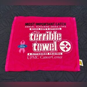 Terrible towel - pink - most important catch - Myron cope - UPMC cancer center